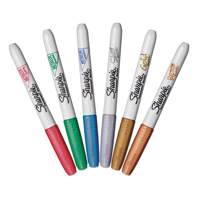 Metallic Fine Point Permanent Markers, Fine Bullet Tip, Blue-Green-Red, 6/Pack