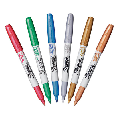 Metallic Fine Point Permanent Markers, Fine Bullet Tip, Blue-Green-Red, 6/Pack