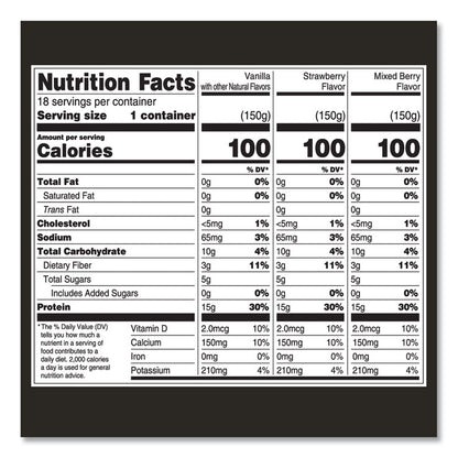 Triple Zero Blended Greek Nonfat Yogurt, 5.3 oz, Strawberry/Mixed Berry/Vanilla, 18/Carton