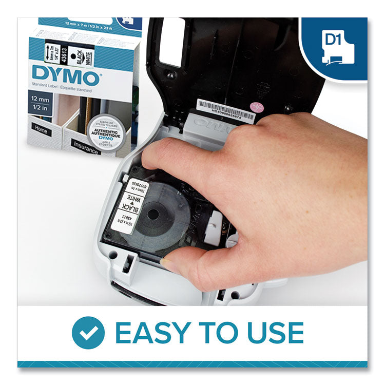 D1 Standard Labels, 0.5" x 23 ft, Black Print on White Tape, 4/Pack