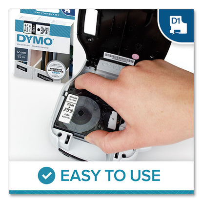 D1 High-Performance Polyester Removable Label Tape, 0.37" x 23 ft, Black on White