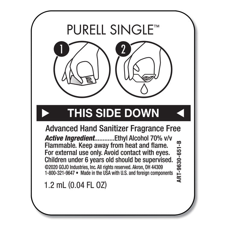 Advanced Hand Sanitizer Single Use, Gel, 1.2 mL Packet, Fragrance-Free, 2,000/Carton