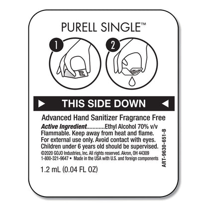Advanced Hand Sanitizer Single Use, Gel, 1.2 mL Packet, Fragrance-Free, 2,000/Carton