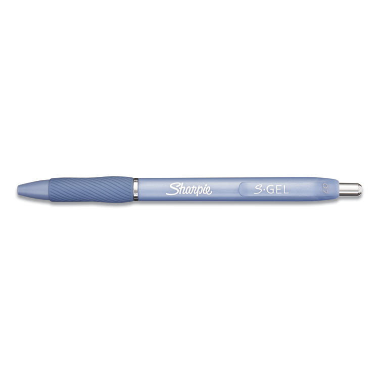S-Gel Fashion Barrel Gel Pen, Retractable, Medium 0.7 mm, Black Ink, Frost Blue Barrel, Dozen