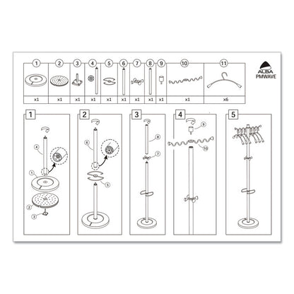 Wavy Coat Tree, Six Hangers/Two Knobs/Four Hooks, 18.88w x 14d x 68.5h, Silver/Wood