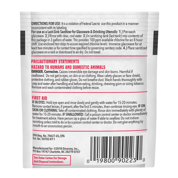 Beer Clean Last Rinse Glass Sanitizer, Unscented, Powder, 0.25 oz Pack, 100/Carton