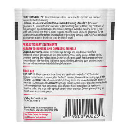 Beer Clean Last Rinse Glass Sanitizer, Unscented, Powder, 0.25 oz Pack, 100/Carton