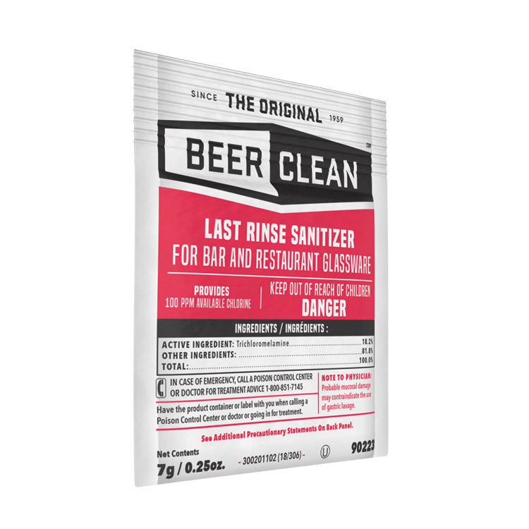 Beer Clean Last Rinse Glass Sanitizer, Unscented, Powder, 0.25 oz Pack, 100/Carton