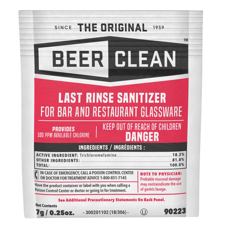 Beer Clean Last Rinse Glass Sanitizer, Unscented, Powder, 0.25 oz Pack, 100/Carton