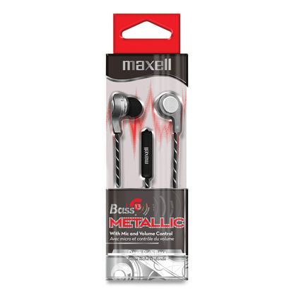 Bass 13 Metallic Earbuds with Microphone, 4 ft Cord, Silver