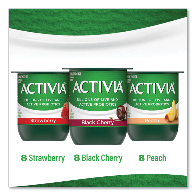 Probiotic Lowfat Yogurt, Variety Pack, Black Cherry/Peach/Strawberry, 4 oz Cups, 24/Pack