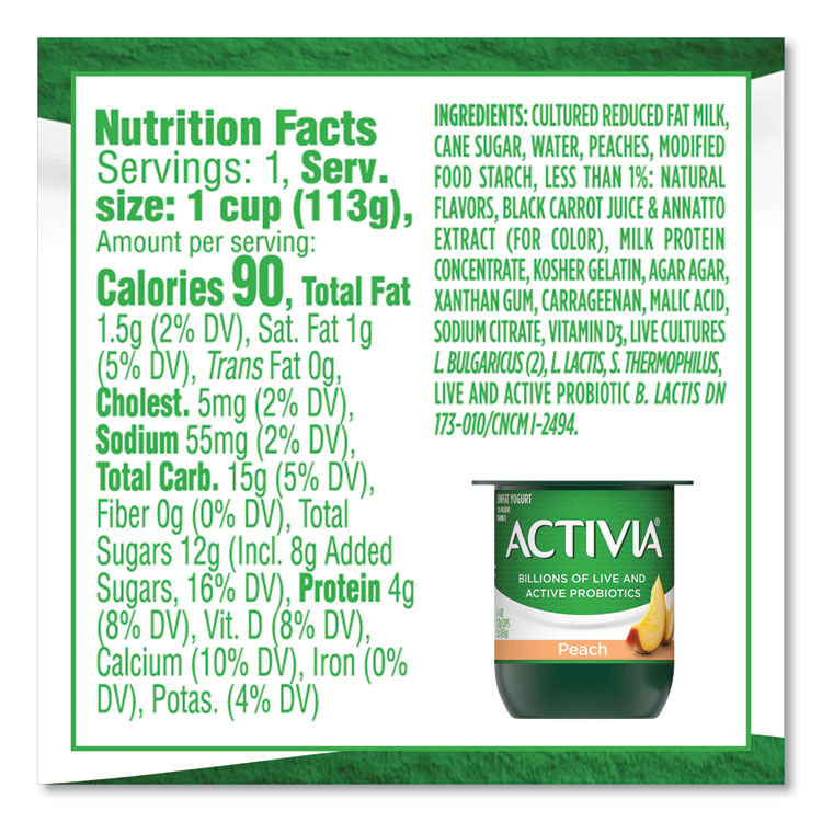 Probiotic Lowfat Yogurt, Variety Pack, Black Cherry/Peach/Strawberry, 4 oz Cups, 24/Pack