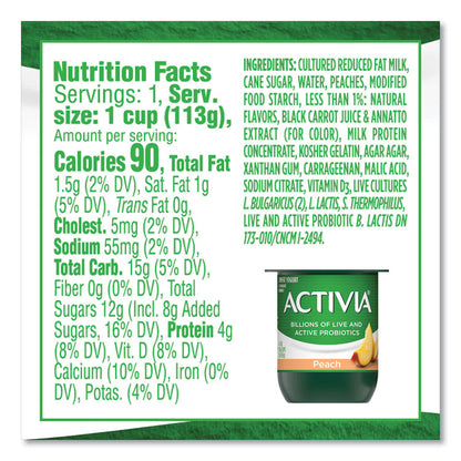 Probiotic Lowfat Yogurt, Variety Pack, Black Cherry/Peach/Strawberry, 4 oz Cups, 24/Pack