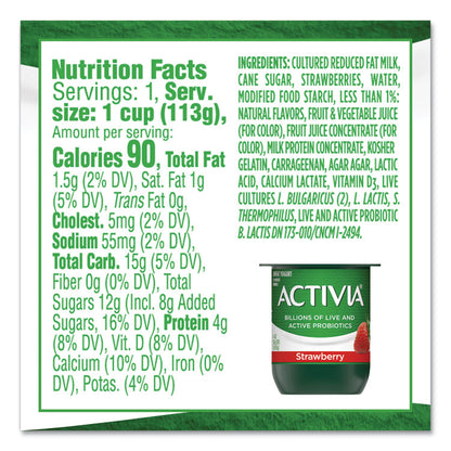 Probiotic Lowfat Yogurt, Variety Pack, Black Cherry/Peach/Strawberry, 4 oz Cups, 24/Pack