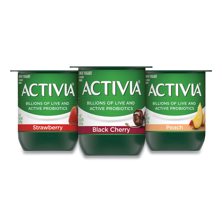 Probiotic Lowfat Yogurt, Variety Pack, Black Cherry/Peach/Strawberry, 4 oz Cups, 24/Pack