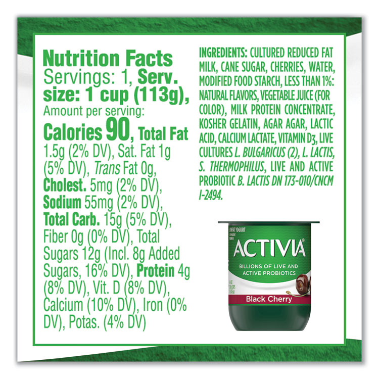 Probiotic Lowfat Yogurt, Variety Pack, Black Cherry/Peach/Strawberry, 4 oz Cups, 24/Pack