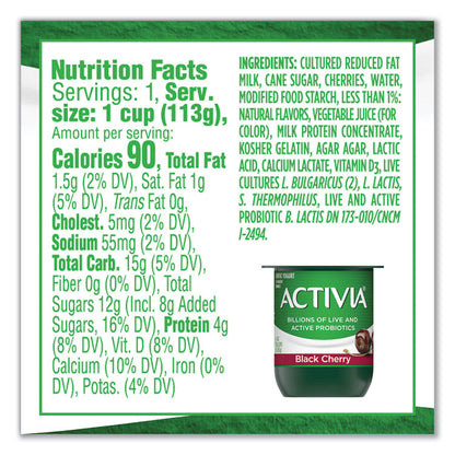 Probiotic Lowfat Yogurt, Variety Pack, Black Cherry/Peach/Strawberry, 4 oz Cups, 24/Pack
