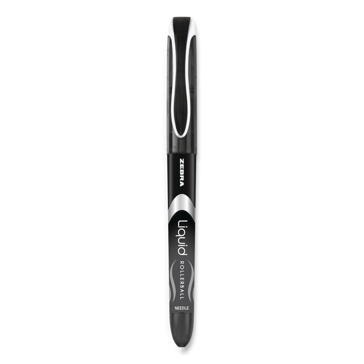 Liquid Ink Rollerball Pen, Stick, Extra-Fine 0.5 mm, Black Ink, Black/Silver Barrel, 12/Pack