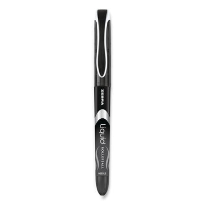 Liquid Ink Rollerball Pen, Stick, Extra-Fine 0.5 mm, Black Ink, Black/Silver Barrel, 12/Pack