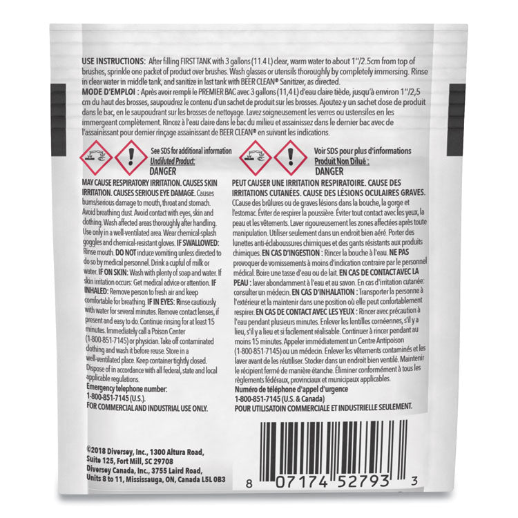 Beer Clean Glass Cleaner, Powder, 0.5 oz. Packet, 100/Carton