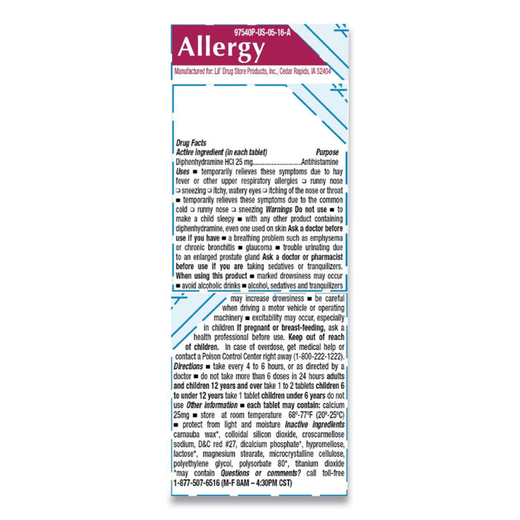 Allergy Relief Tablets, Refill Pack, Two Tablets/Packet, 50 Packets/Box