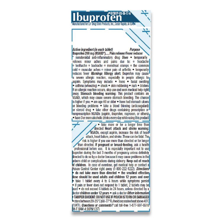 Ibuprofen, 200 mg, Refill Pack, Two Tablets/Packet, 50 Packets/Box