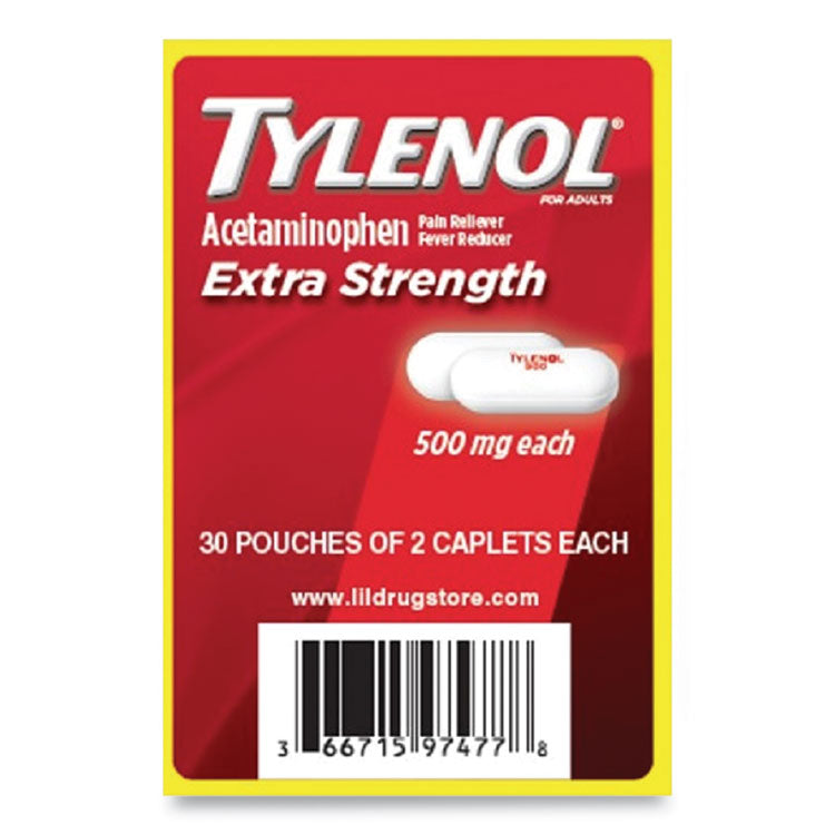 Acetaminophen, 500 mg, Extra Strength Caplets, Refill, 2 /Packet, 30 Packets/Box