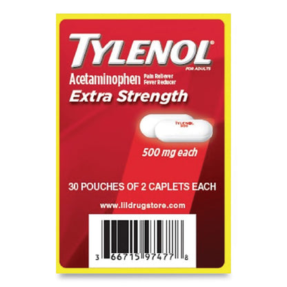 Acetaminophen, 500 mg, Extra Strength Caplets, Refill, 2 /Packet, 30 Packets/Box