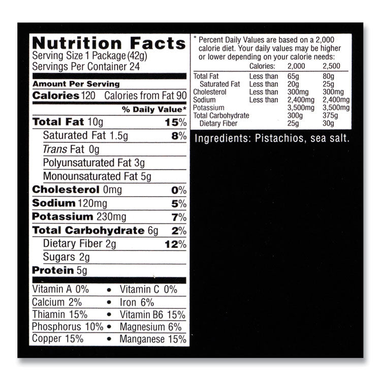 Roasted and Salted Pistachios, 1.5 oz Bag, 24/Pack