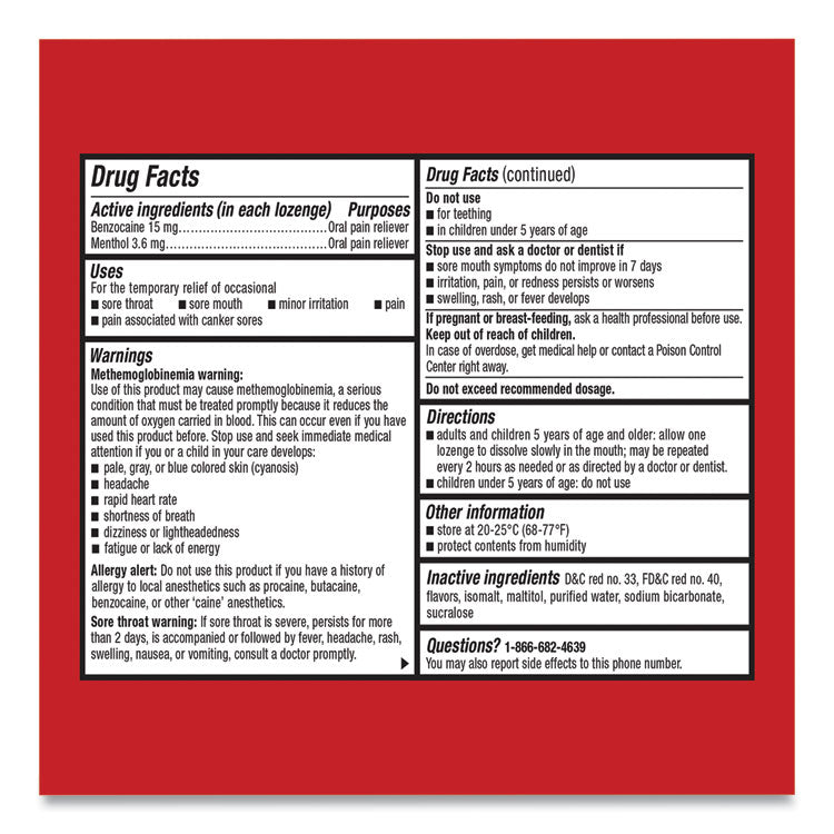 Extra Strength Sore Throat Lozenges, Cherry, 16/Box, 24 Boxes/Carton