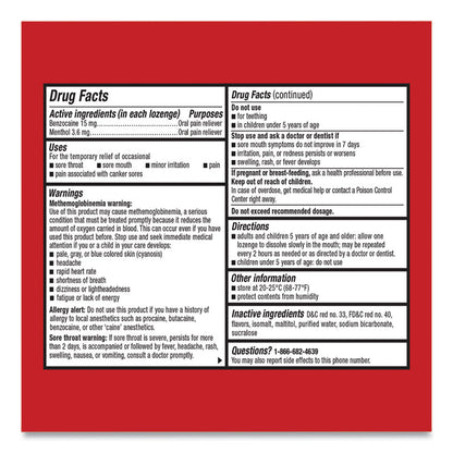 Extra Strength Sore Throat Lozenges, Cherry, 16/Box, 24 Boxes/Carton