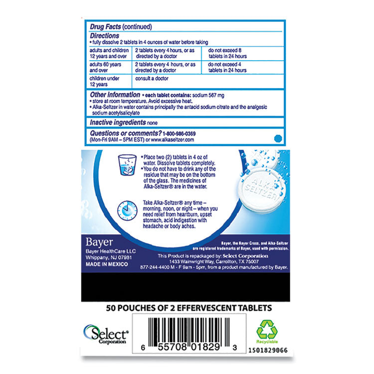 Antacid and Pain Relief Medicine, Two-Pack, 50 Packs/Box