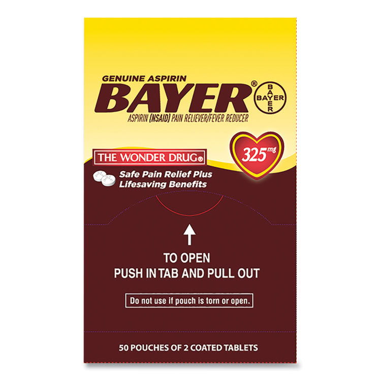 Aspirin Tablets, Two-Pack, 50 Packs/Box