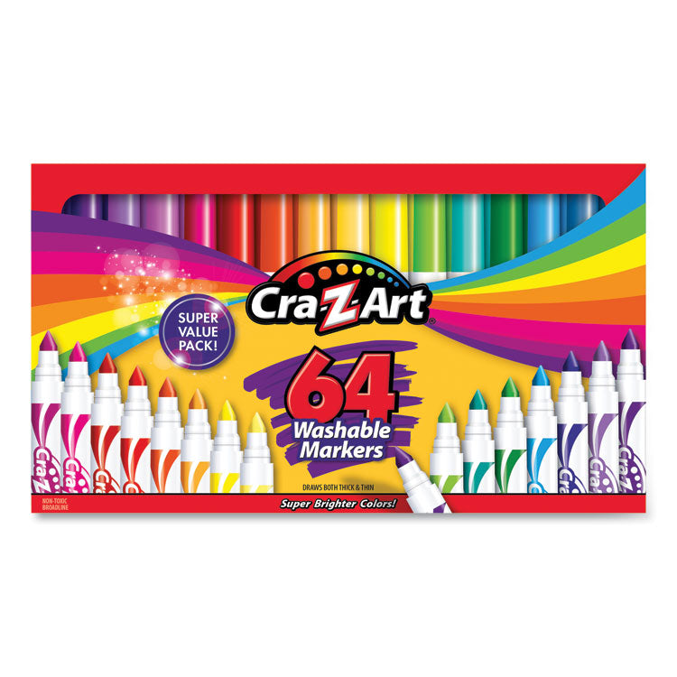 Washable Markers, Broad Bullet Tip, Assorted Colors, 64/Set