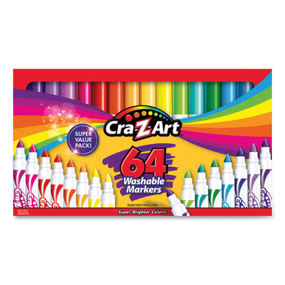 Washable Markers, Broad Bullet Tip, Assorted Colors, 64/Set