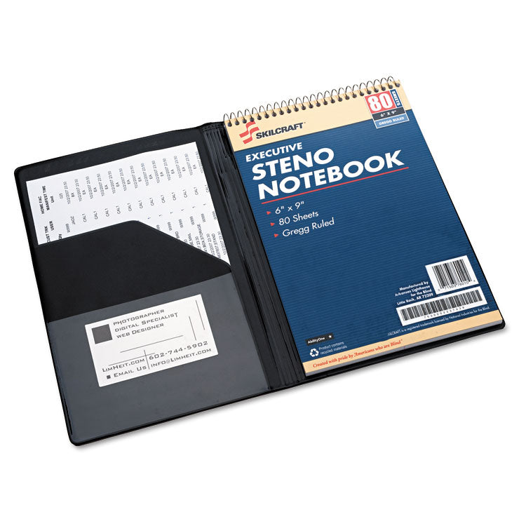7510014547388, SKILCRAFT Vinyl Steno Pad Holder, Vinyl/Foam, 6" x 9", 80 Page, Black