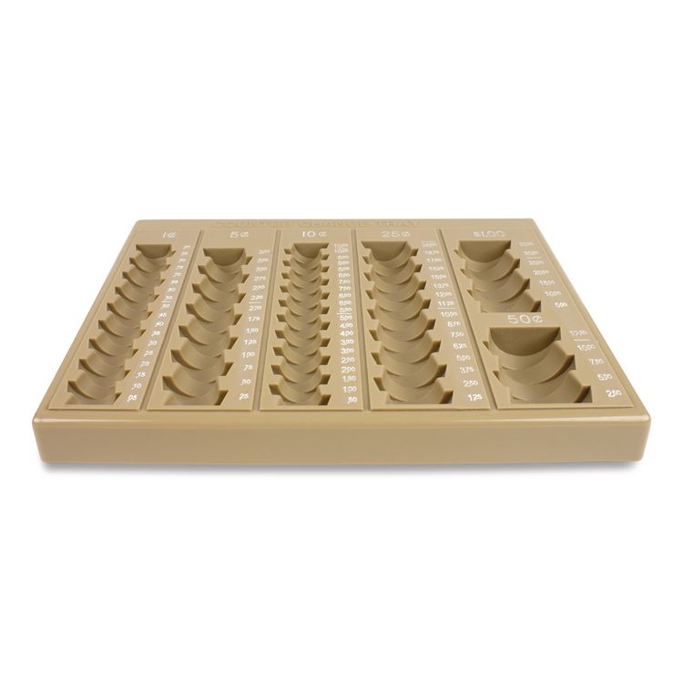 Stackable Plastic Coin Counting Tray for Pennies, Nickels, Dimes, Quarters, Half-Dollars and Dollars, Tan