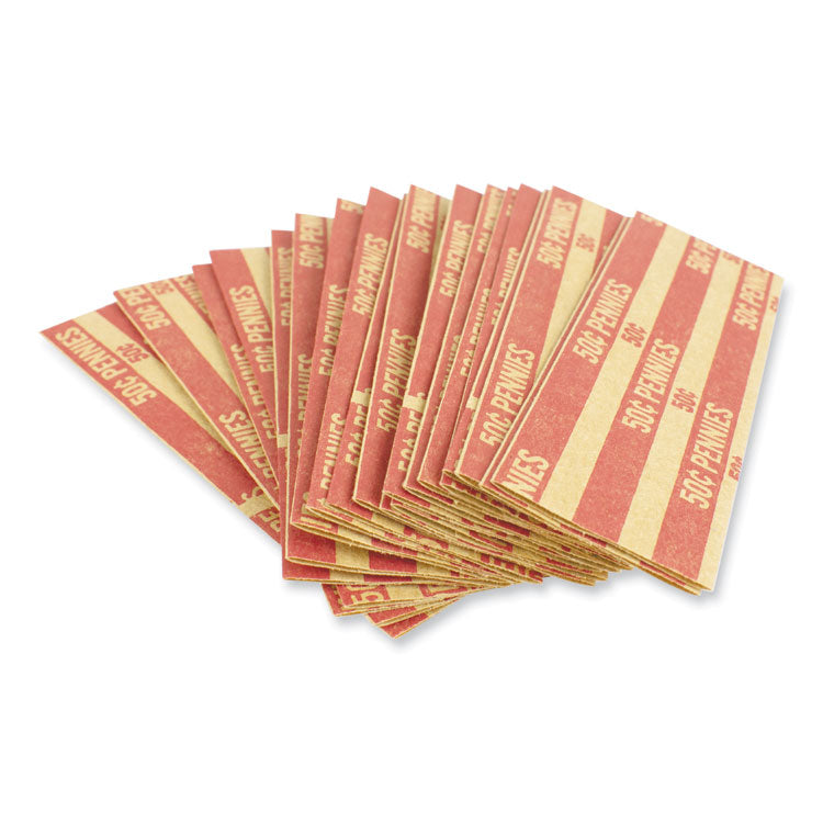 Flat Tubular Coin Wrap, Pennies, Red/White, 1,000/Box