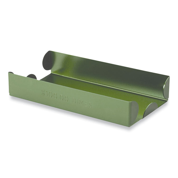 Metal Coin Tray, Accommodates $100 in Dimes, 3.5" x 10" x 1.75", Green