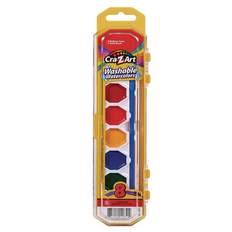 Washable Watercolors, 8 Assorted Colors, Palette Tray