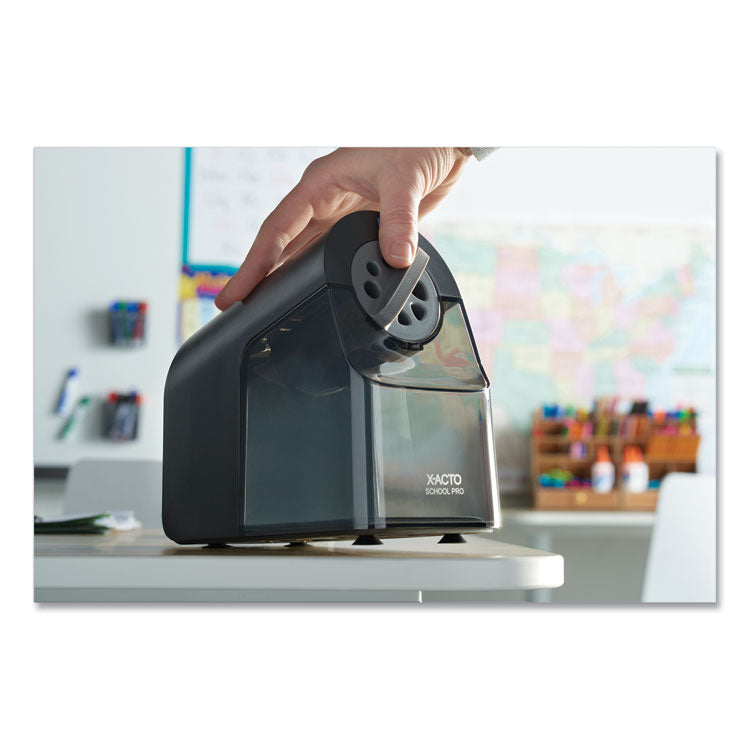 Model 1670 School Pro Classroom Electric Pencil Sharpener, AC-Powered, 4 x 7.5 x 7.5, Black/Gray/Smoke