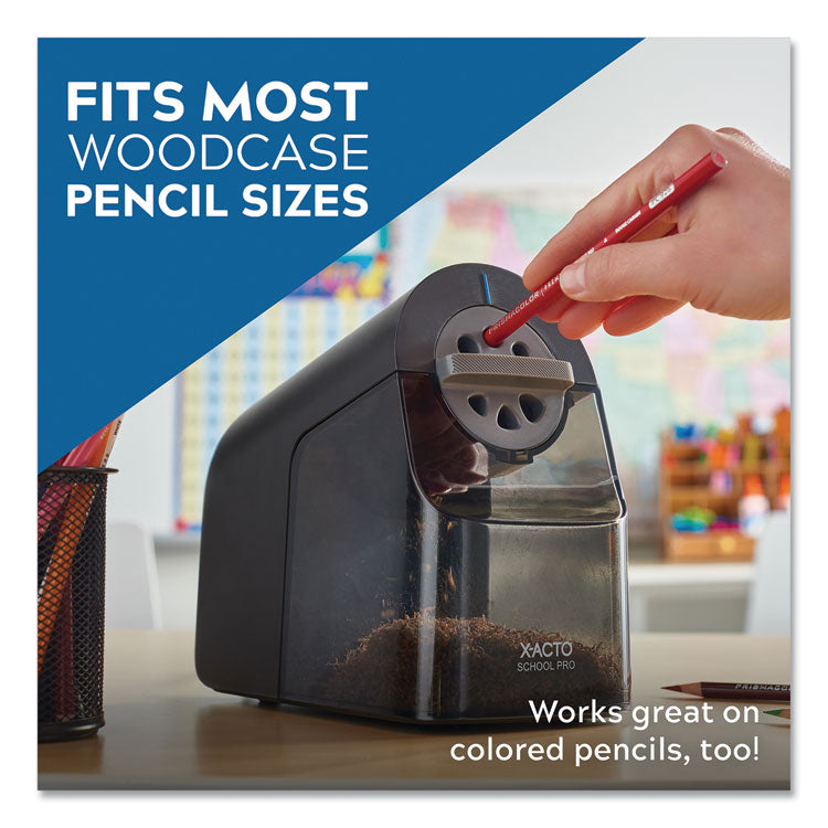 Model 1670 School Pro Classroom Electric Pencil Sharpener, AC-Powered, 4 x 7.5 x 7.5, Black/Gray/Smoke