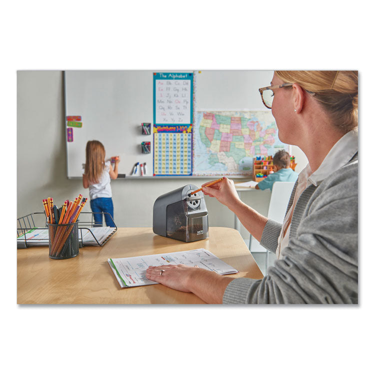 Model 1670 School Pro Classroom Electric Pencil Sharpener, AC-Powered, 4 x 7.5 x 7.5, Black/Gray/Smoke