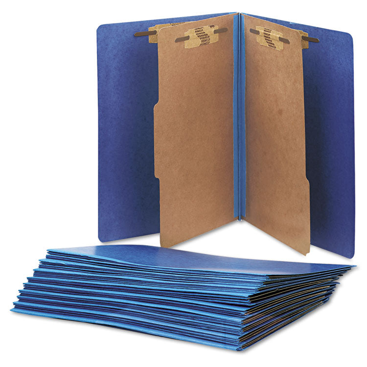 7530015567914, SKILCRAFT Pressboard Top Tab Classification Folder, 2 Dividers, 6 Fasteners, Letter Size, Dark Blue, 10/Box