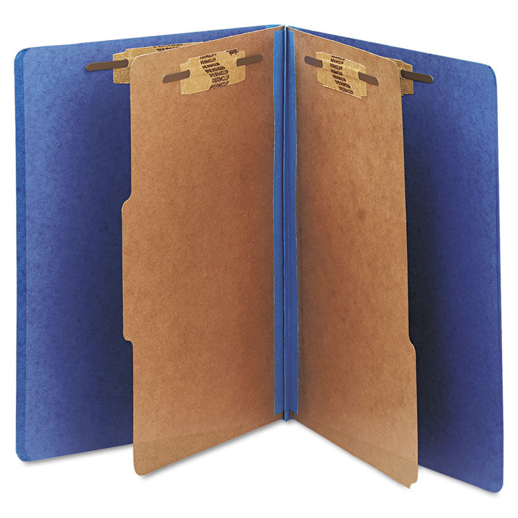 7530015567914, SKILCRAFT Pressboard Top Tab Classification Folder, 2 Dividers, 6 Fasteners, Letter Size, Dark Blue, 10/Box