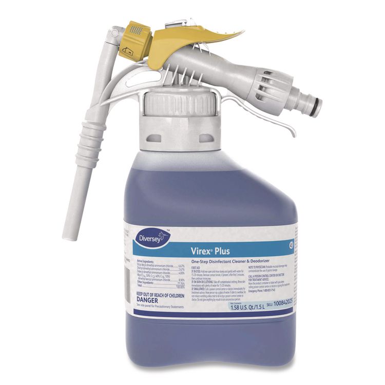 Virex Plus One-Step Disinfectant Cleaner and Deodorant, Unscented, 1.5 L Closed-Loop Plastic Bottle, 2/Carton