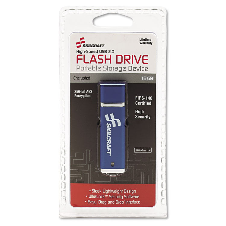 7045015584994, SKILCRAFT USB Flash Drive with 256-Bit AES Encryption, 16 GB, Blue