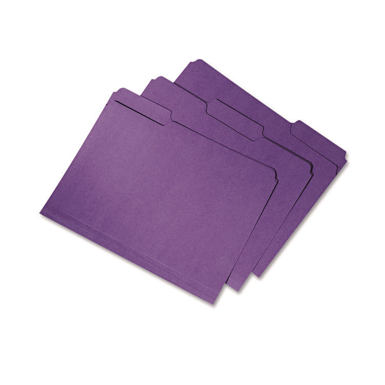 7530015664133, SKILCRAFT Recycled File Folders, 1/3-Cut 2-Ply Tabs: Assorted, Letter Size, 0.75" Expansion, Purple, 100/Box