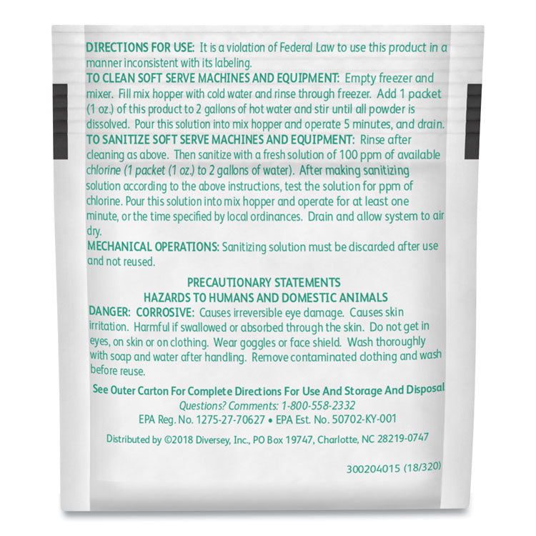 Sani Sure Soft Serve Sanitizer and Cleaner, Powder, 1 oz Packet, 100/Carton