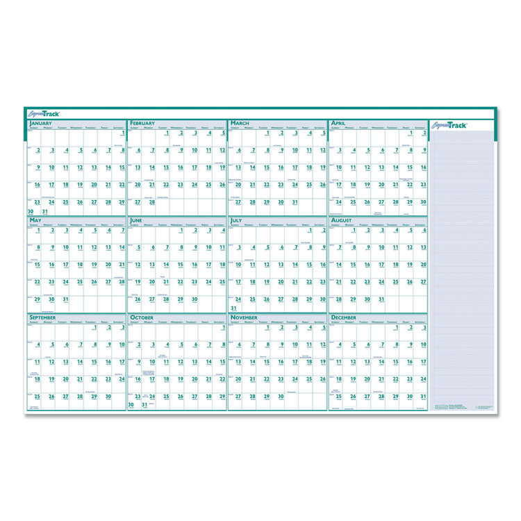 Express Track Recycled Reversible/Erasable Yearly Wall Calendar, 24 x 37, White/Teal Sheets, 12-Month (Jan to Dec): 2026